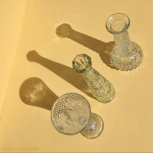 Vintage ❉ Embossed Glass Vase Trio - Picture 4 of 11